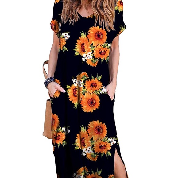💛SUMMER NYC BLACK Floral MAXI DRESS *NWT* - Picture 2 of 4